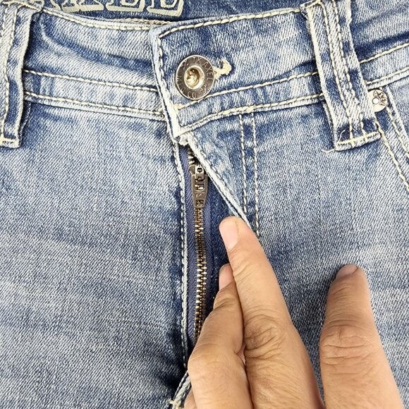 TK Axel Jeans Mens 34x30 Slim Boot Stretch Faded Blue Distressed Mid Rise *Read* - Picture 3 of 12